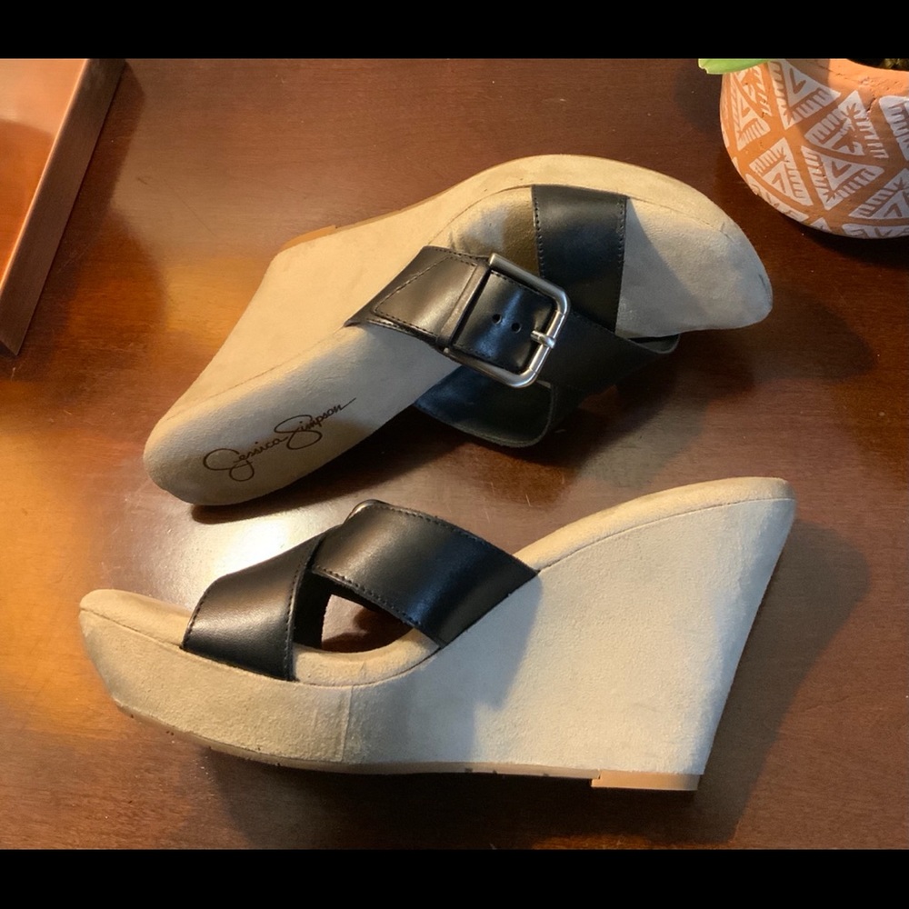 Back and Beige Jessica Simpson Wedges